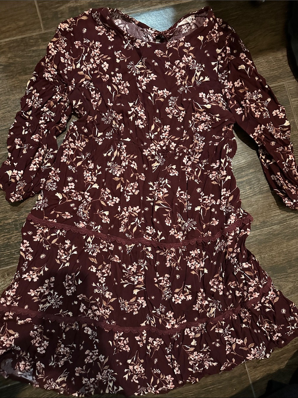 june & hudson Burgundy Floral Tiered Dress